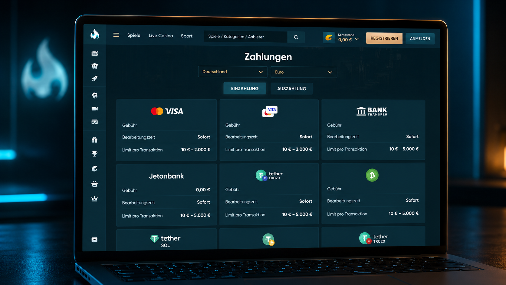 Legendplay Kasse mit Einzahlungsoptionen