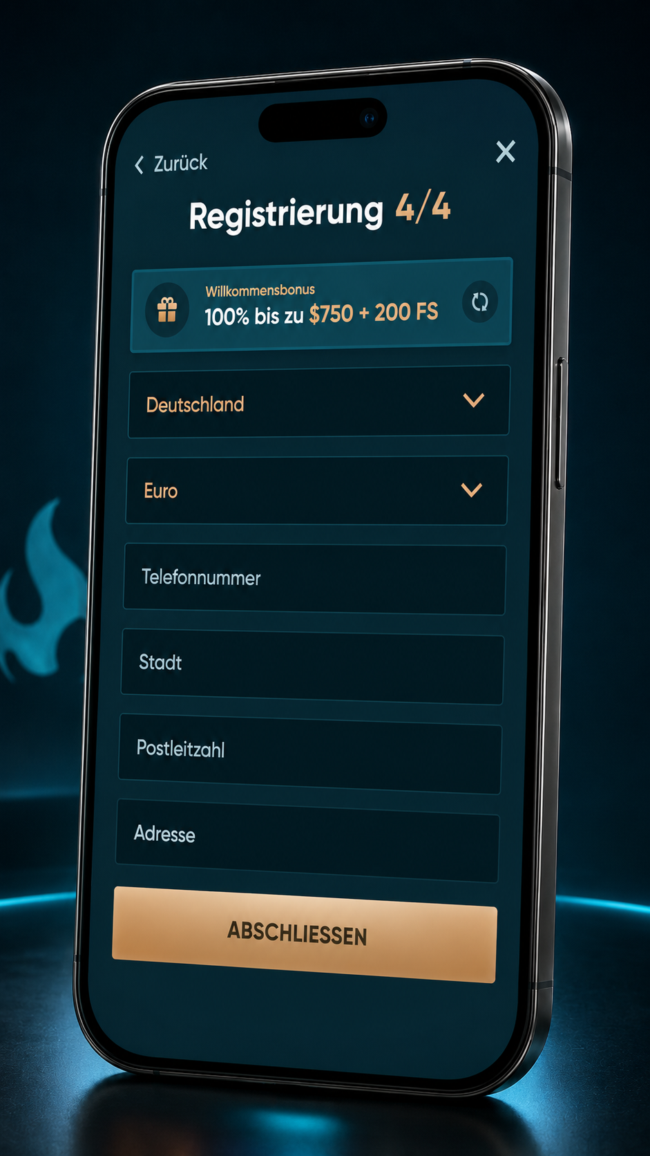 Legendplay Registrierungsformular auf dem Smartphone