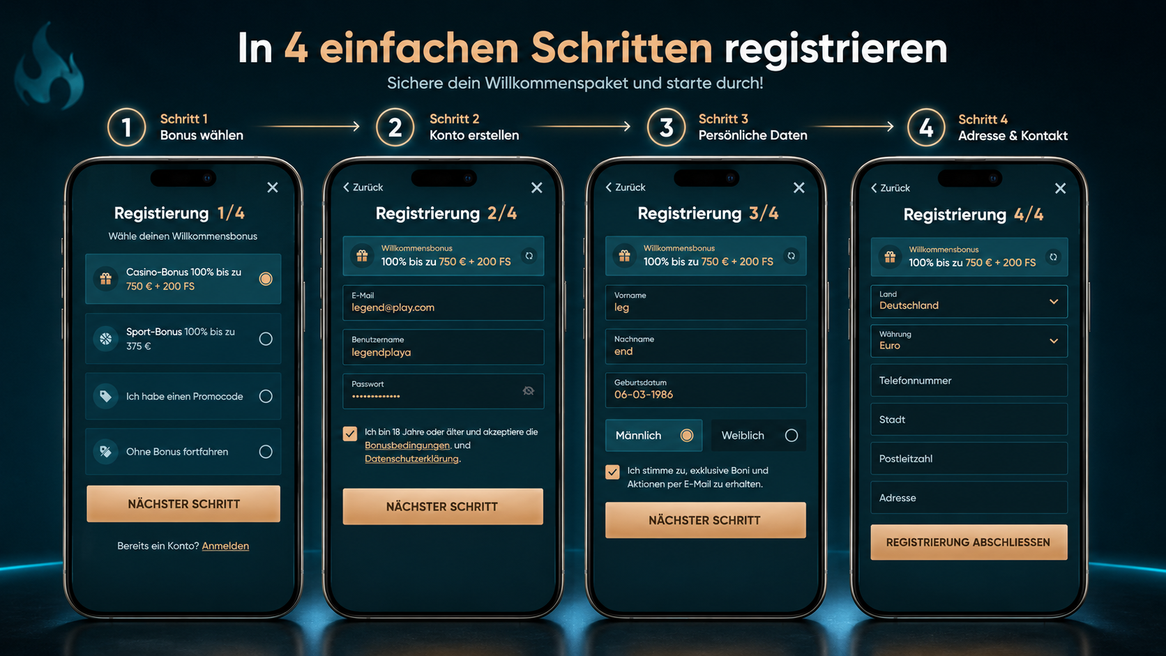 Legendplay Registrierung in vier Schritten